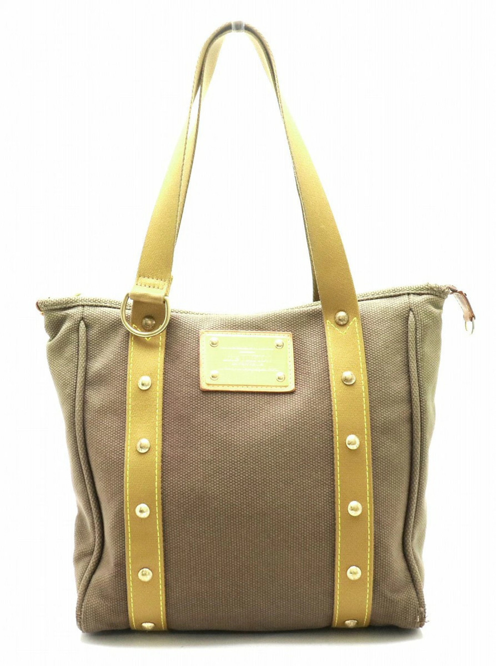 Louis Vuitton Antigua Cabas Tote Bag Canvas Shoulder Bag Khaki Green Brown